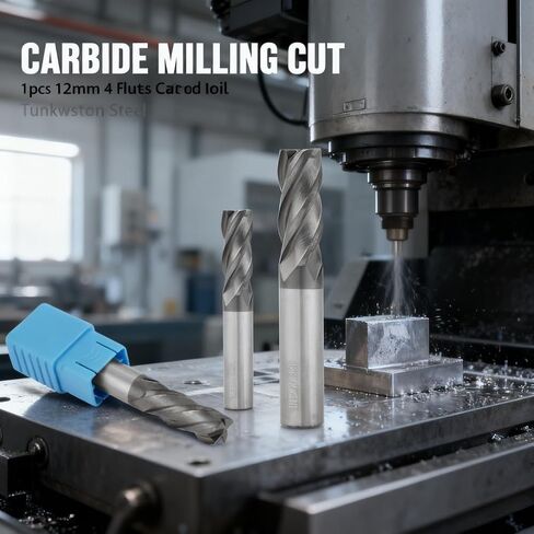 12mm Carbide End Mill, 4 Flute Straight Shank Milling Cutter Tool, Tungsten Steel, 75mm Length - High Wear Resistance, Coated, for Metal and Wood Machining in Saudi Arabia