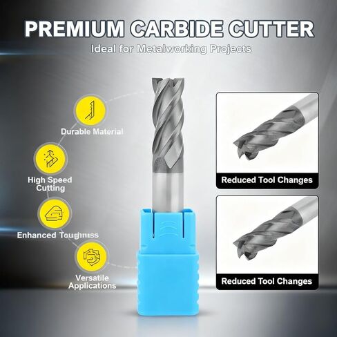 12mm Carbide End Mill, 4 Flute Straight Shank Milling Cutter Tool, Tungsten Steel, 75mm Length - High Wear Resistance, Coated, for Metal and Wood Machining in Saudi Arabia