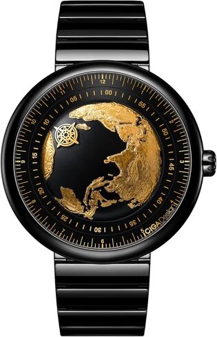 Ciga Design Mechanical Automatic Watch Blue Planet II · Atlantic ، حالة الفولاذ المقاوم للصدأ المستدير ، وتصميم الاتصال الهاتفي الشبيه بالأرض ، والنسخة المضيئة ، و Fluorubber حزام الساعات للرجال والنساء in Kuwait