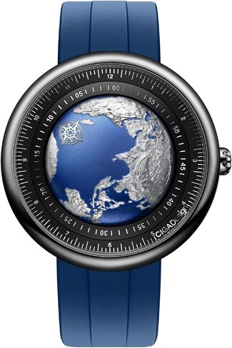 Ciga Design Mechanical Automatic Watch Blue Planet II · Atlantic ، حالة الفولاذ المقاوم للصدأ المستدير ، وتصميم الاتصال الهاتفي الشبيه بالأرض ، والنسخة المضيئة ، و Fluorubber حزام الساعات للرجال والنساء in Kuwait