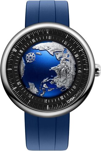 Ciga Design Mechanical Automatic Watch Blue Planet II · Atlantic ، حالة الفولاذ المقاوم للصدأ المستدير ، وتصميم الاتصال الهاتفي الشبيه بالأرض ، والنسخة المضيئة ، و Fluorubber حزام الساعات للرجال والنساء in Kuwait