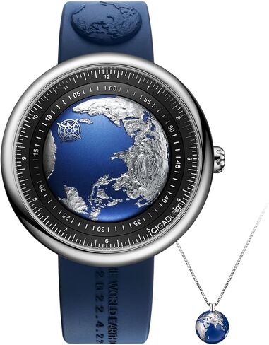 Ciga Design Mechanical Automatic Watch Blue Planet II · Atlantic ، حالة الفولاذ المقاوم للصدأ المستدير ، وتصميم الاتصال الهاتفي الشبيه بالأرض ، والنسخة المضيئة ، و Fluorubber حزام الساعات للرجال والنساء in Kuwait
