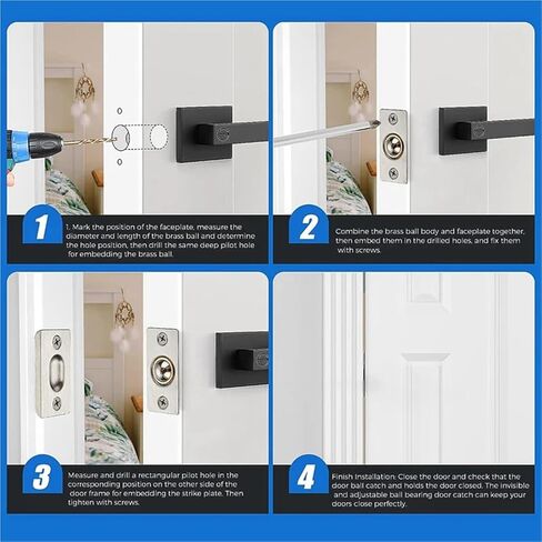 AEE3-4 عبوات من مقابض الأبواب الداخلية للأبواب الداخلية بمحمل مزدوج قابل للتعديل باللون الأسود in Kuwait
