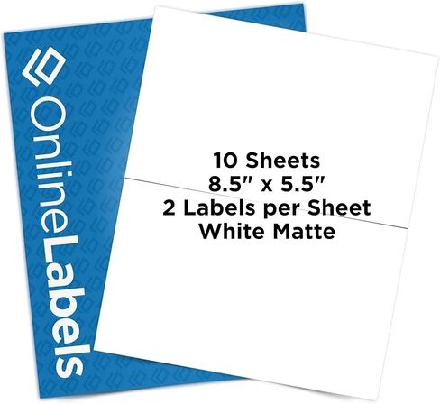 8.5 x 5.5 Half-Sheet Shipping Labels - Permanent, White Matte - for FBA, FedEx, UPS - Pack of 200 Labels, 100 Sheets - Inkjet/Laser Printers - Online Labels in Kuwait
