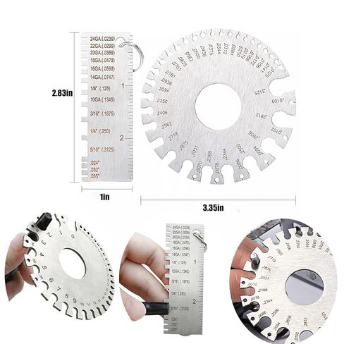 2 Pcs Wire Gauge Measuring Tool Stainless Steel Thickness Gauges,Metal Sheets Welding Tool,Round Wire Cable Sheet Thickness Gage and Wire Thickness Gauge in Saudi Arabia