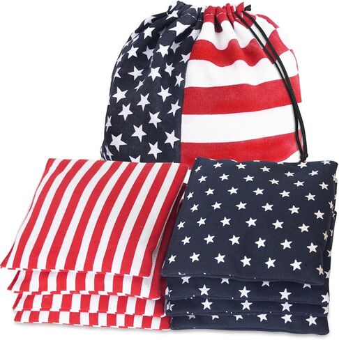 Nattork Cornhole Bags Set of 8 - Premium Corn Hole Bean Bags for Tossing - All Weather Resistant 8 Duck Cloth Double Stiched Corn Hole Bags and Tote Bags - Regulation Size (Star & Stripes) in Saudi Arabia