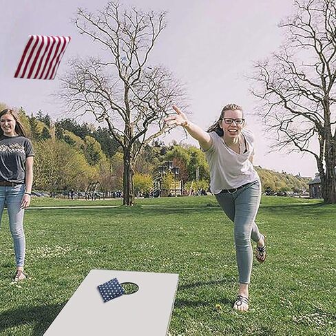 Nattork Cornhole Bags Set of 8 - Premium Corn Hole Bean Bags for Tossing - All Weather Resistant 8 Duck Cloth Double Stiched Corn Hole Bags and Tote Bags - Regulation Size (Star & Stripes) in Saudi Arabia