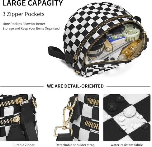 Women's Crossbody Bum Bag, Trendy Crescent Plaid Waist Bag with Large Pockets and Strap, Sling Pack for Casual Travel Outdoor One Fize fits All (Black+White, Medium) in Saudi Arabia
