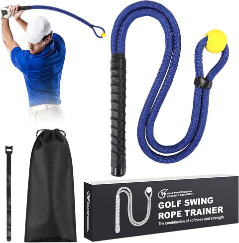 MIKOSI Golf Rope Swing Trainer، متعدد الأغراض Golf Swing Trainer مقاومة قابلة للتعديل لتحسين الإيقاع والسرعة، معدات ممارسة الجولف مع كرة ناعمة مرجحة لممارسة التمارين الداخلية والخارجية، أزرق in Kuwait
