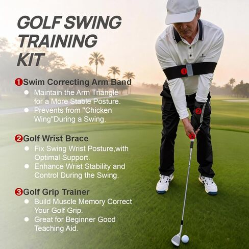 3-Piece Golf Wrist Trainer,Arm Band Kit & Golf Grip -Golf Swing Posture Corrector Training Aid for Men Women Beginners,Premium Gift Box Packaging. in Saudi Arabia