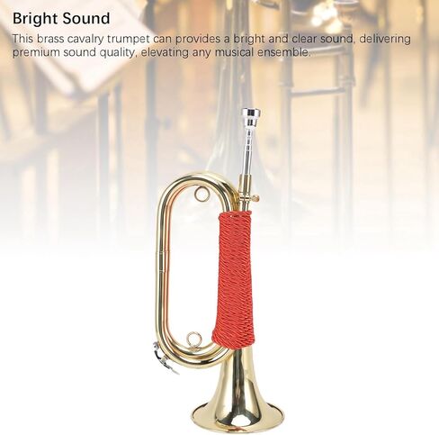 Fockety Brass Bugle, Gold Plated Cavalry Trumpet with Bright Clear Sound and Red Braided Handle, with Storage Bag for Summer Camp School Band in Saudi Arabia