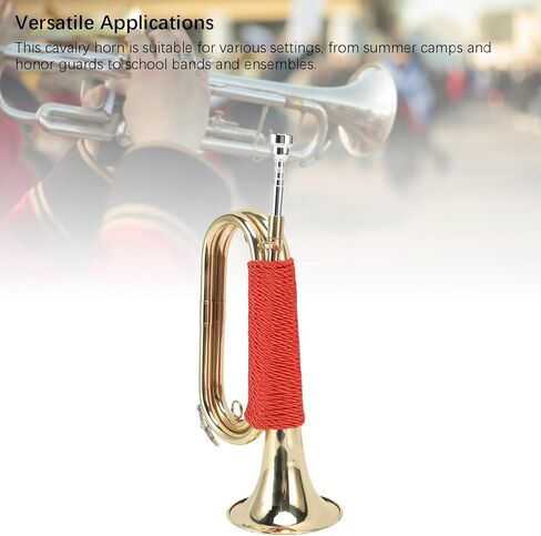 Fockety Brass Bugle, Gold Plated Cavalry Trumpet with Bright Clear Sound and Red Braided Handle, with Storage Bag for Summer Camp School Band in Saudi Arabia