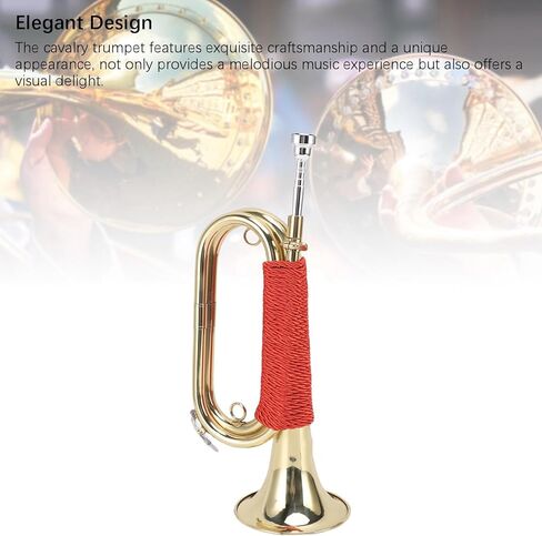 Fockety Brass Bugle, Gold Plated Cavalry Trumpet with Bright Clear Sound and Red Braided Handle, with Storage Bag for Summer Camp School Band in Saudi Arabia