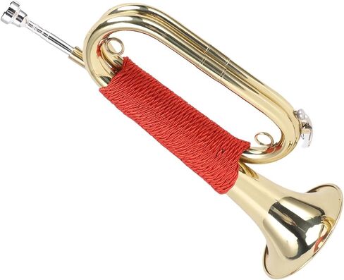 Fockety Brass Bugle, Gold Plated Cavalry Trumpet with Bright Clear Sound and Red Braided Handle, with Storage Bag for Summer Camp School Band in Saudi Arabia