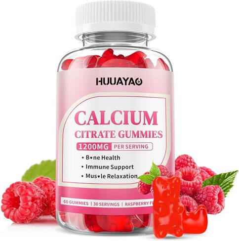 Calcium Citrate Gummies 1200mg for Adults & Kids, Chewable Calcium Citrate for Bone, Muscle & Immune Support, Bioavailable Calcium Supplements for Women & Men, Raspberry Flavor, 60 Count in Kuwait
