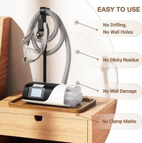 حامل خرطوم CPAP، حامل خرطوم CPAP بجانب السرير مع ارتفاع قابل للتعديل وخطاف زاوية لقناع وخرطوم CPAP، يحافظ على ملحقات CPAP مرتبة، ويعزز جودة النوم in Saudi Arabia