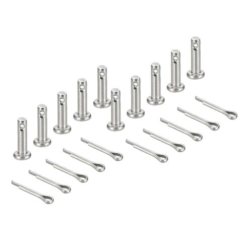 uxcell 10Pcs M5x60mm Clevis Pins, 304 Stainless Steel Single Hole Flat Head Hitch Fastener Lock Systems with Cotter Pins for Furniture Installation Trailer Lawn Mower, Silver in Saudi Arabia