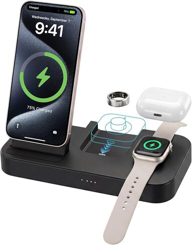 محطة شحن 4 في 1 لشاحن Oura Ring Gen 4 (شاحن Oura Ring غير متضمن)، شاحن مغناطيسي سريع 25 وات لأجهزة iPhone وApple Watch وAirPods وشاحن لاسلكي لهاتف Samsung Galaxy in Kuwait