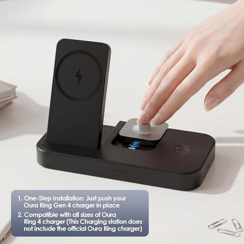 محطة شحن 4 في 1 لشاحن Oura Ring Gen 4 (شاحن Oura Ring غير متضمن)، شاحن مغناطيسي سريع 25 وات لأجهزة iPhone وApple Watch وAirPods وشاحن لاسلكي لهاتف Samsung Galaxy in Kuwait