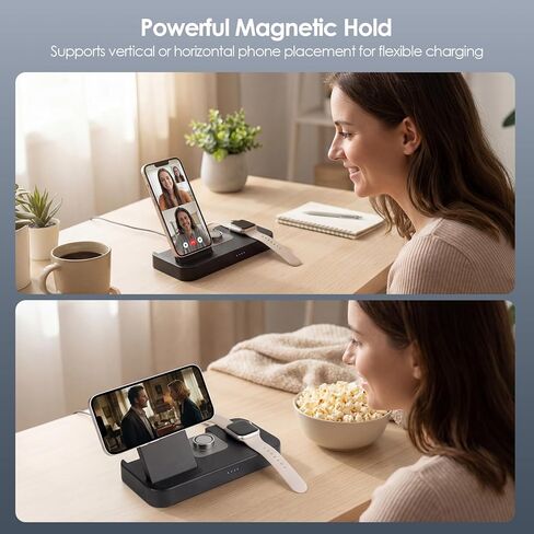 محطة شحن 4 في 1 لشاحن Oura Ring Gen 4 (شاحن Oura Ring غير متضمن)، شاحن مغناطيسي سريع 25 وات لأجهزة iPhone وApple Watch وAirPods وشاحن لاسلكي لهاتف Samsung Galaxy in Kuwait