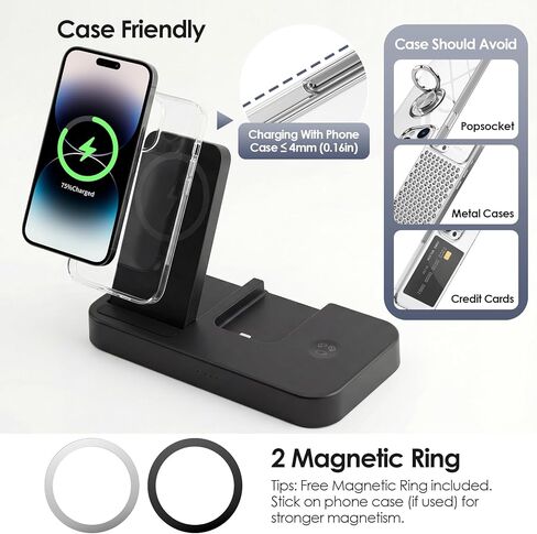 محطة شحن 4 في 1 لشاحن Oura Ring Gen 4 (شاحن Oura Ring غير متضمن)، شاحن مغناطيسي سريع 25 وات لأجهزة iPhone وApple Watch وAirPods وشاحن لاسلكي لهاتف Samsung Galaxy in Kuwait