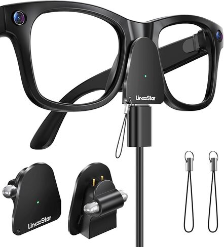 محول شحن لنظارات ميتا راي بان: Wayfarer وSkyler وHeadliner وOakley HSTN شاحن النظارات الذكية، شاحن صغير لملحقات نظارات RayBan Meta AI الذكية مع مؤشر LED، أسود in Kuwait