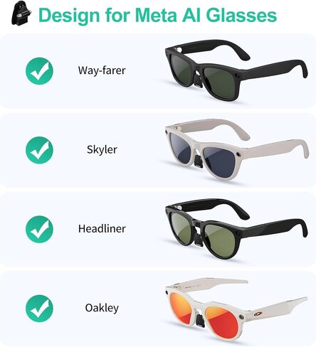 محول شحن لنظارات ميتا راي بان: Wayfarer وSkyler وHeadliner وOakley HSTN شاحن النظارات الذكية، شاحن صغير لملحقات نظارات RayBan Meta AI الذكية مع مؤشر LED، أسود in Kuwait