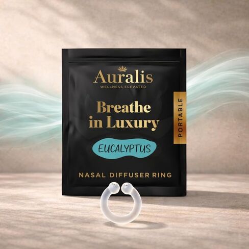 مجموعة Auralis Discovery - حلقات ناشرة الأنف للعلاج بالروائح | جهاز استنشاق الزيت العطري السيليكون | 5 روائح: الأوكالبتوس واللافندر والنعناع والليمون وشجرة الشاي | الهدوء والتركيز in Saudi Arabia