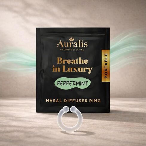 مجموعة Auralis Discovery - حلقات ناشرة الأنف للعلاج بالروائح | جهاز استنشاق الزيت العطري السيليكون | 5 روائح: الأوكالبتوس واللافندر والنعناع والليمون وشجرة الشاي | الهدوء والتركيز in Saudi Arabia