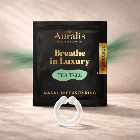 مجموعة Auralis Discovery - حلقات ناشرة الأنف للعلاج بالروائح | جهاز استنشاق الزيت العطري السيليكون | 5 روائح: الأوكالبتوس واللافندر والنعناع والليمون وشجرة الشاي | الهدوء والتركيز in Saudi Arabia