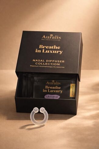مجموعة Auralis Discovery - حلقات ناشرة الأنف للعلاج بالروائح | جهاز استنشاق الزيت العطري السيليكون | 5 روائح: الأوكالبتوس واللافندر والنعناع والليمون وشجرة الشاي | الهدوء والتركيز in Saudi Arabia