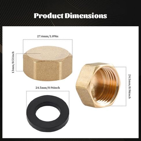 2 Pieces of Brass Colored 1/2 Inch Female Thread Blind Plate Covers with Gaskets for Sealing and Leak Prevention, Solving The Problem of Pipe Interface Blockage. Suitable for Washing Machine Radiators in Kuwait