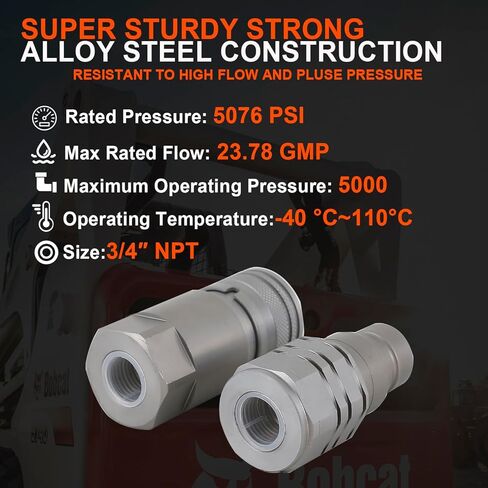 3/4 "NPT مقرنة هيدروليكية سريعة التوصيل وجه مسطح تركيبات الموصلات متوافقة مع Bobcat Skid Steer (ISO 16028) in Kuwait