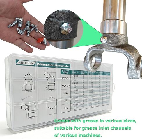 Grease Fittings Kit, 285 SAE & Metric Zerk Grease Nipples, 1/4" 1/8" M6 M8 M10 Straight 45 90 Degree Grease Fittings with Dust Caps and Wrench Kit for Grease Gun, Car, Truck and Machinery (285) in Saudi Arabia