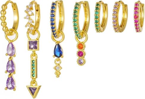 مجموعة أقراط دائرية ذهبية للنساء، 7 قطع مطلية بالذهب عيار 14 قيراط لا تسبب الحساسية أقراط ثقب متعددة للنساء هدية مجوهرات in Kuwait