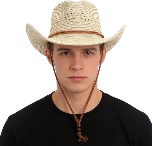 القش القبش Western Western Cowboy Hat for Men Women UV Protection Wide Brim Straw Sun Hats Vintage Outdoor Summer Beach Hat in Saudi Arabia