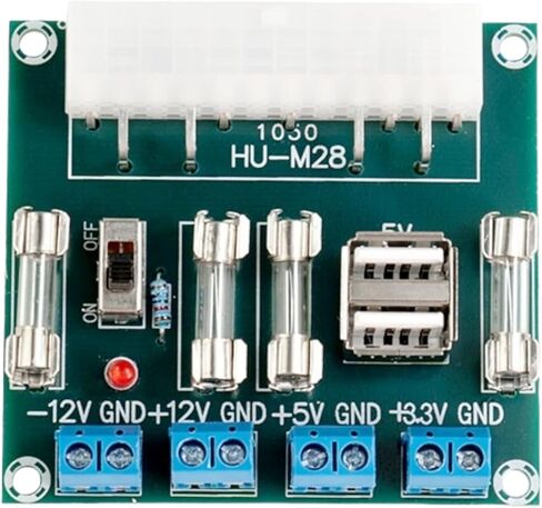 مصدر طاقة ATX إلى محول آخر ملزم - تحويل إلى مخرجات +12 فولت، 12 فولت، +5 فولت، +3.3 فولت | يتضمن حماية الصمامات، ومفتاح التشغيل/الإيقاف، ومؤشر LED والغلاف | مثالية لاختبار الإلكترونيات وتصحيح الأخطاء وإصلاحها in Kuwait
