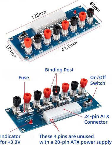 ATX Power Supply to Binding Post Adapter – Convert to +12V, 12V, +5V, +3.3V Outputs | Includes Fuse Protection, On/Off Switch, LED & Enclosure | Ideal for Electronics Testing, Debugging & Repair in Saudi Arabia