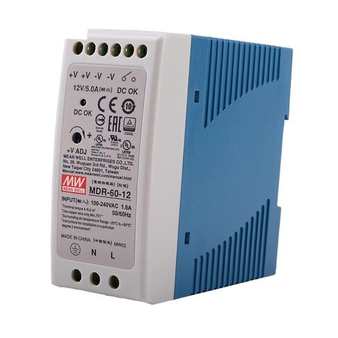 GFZ MDR-60-12 12V 5A 60W مزود طاقة تحويل صناعي مع مدخل عالمي 85-264VAC، كفاءة عالية 85% لأنظمة LED/الاتصالات/التحكم in Kuwait