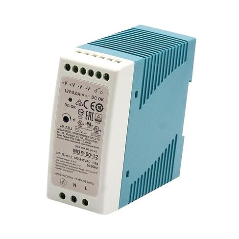 GFZ MDR-60-12 12V 5A 60W مزود طاقة تحويل صناعي مع مدخل عالمي 85-264VAC، كفاءة عالية 85% لأنظمة LED/الاتصالات/التحكم in Kuwait