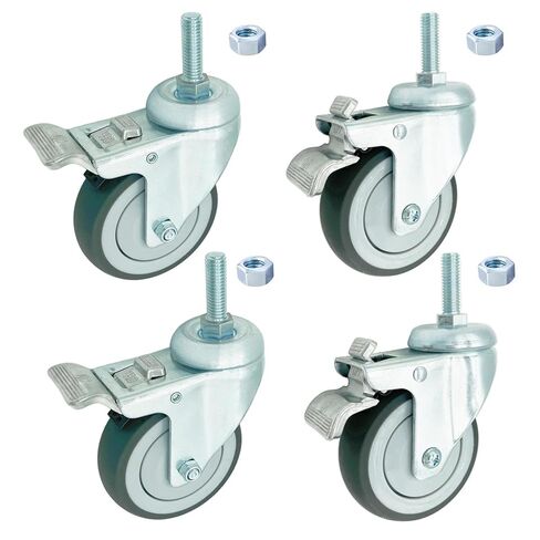 4 inch Swivel Caster Wheels Heavy Duty with Aluminum Brake, 1/2" x13-1-1/2 Threaded Stem Casters Set of 4, TPR Rubber Wheels for Hospital, Lab, Furnitures,Restaurant in Saudi Arabia