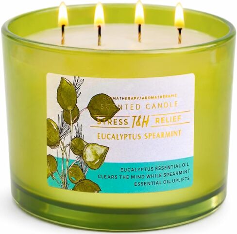 T&H Eucalyptus Spearmint Scented Candle | 20 oz Extra Large 4 Wick Soy Candle | Soothing Aromatherapy Candle for Home | Fresh Spa Scent | Clean Burn | Relaxation & Yoga Gift for Women & Men in Kuwait