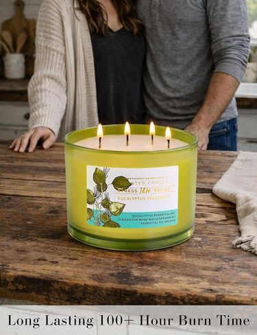 T&H Eucalyptus Spearmint Scented Candle | 20 oz Extra Large 4 Wick Soy Candle | Soothing Aromatherapy Candle for Home | Fresh Spa Scent | Clean Burn | Relaxation & Yoga Gift for Women & Men in Kuwait