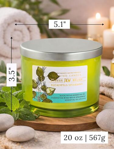 T&H Eucalyptus Spearmint Scented Candle | 20 oz Extra Large 4 Wick Soy Candle | Soothing Aromatherapy Candle for Home | Fresh Spa Scent | Clean Burn | Relaxation & Yoga Gift for Women & Men in Kuwait