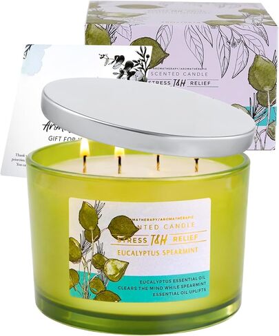 T&H Eucalyptus Spearmint Scented Candle | 20 oz Extra Large 4 Wick Soy Candle | Soothing Aromatherapy Candle for Home | Fresh Spa Scent | Clean Burn | Relaxation & Yoga Gift for Women & Men in Kuwait
