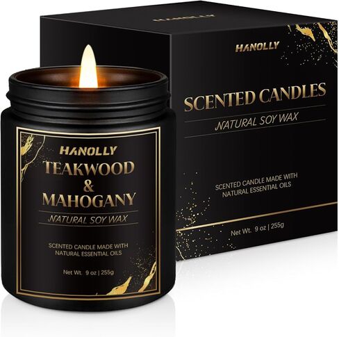 شمعة خشب الساج والماهوجني، شموع معطرة بوزن 9 أونصة لشمع الصويا المنزلي، شموع عطرية للنساء والرجال، هدايا عيد الميلاد، مثالية لخلق أجواء فاخرة in Kuwait