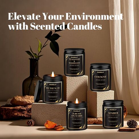 شمعة خشب الساج والماهوجني، شموع معطرة بوزن 9 أونصة لشمع الصويا المنزلي، شموع عطرية للنساء والرجال، هدايا عيد الميلاد، مثالية لخلق أجواء فاخرة in Kuwait