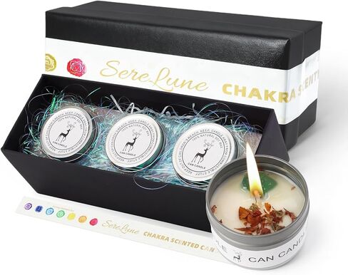 Chakra Crystals Candle, 3 Scented Soy Candles with Crystals, Spiritual Gifts for Women, Valentine's Day Gifts, Aromatherapy Candle, Canned Soy Candles (Enery Balance Set) in Saudi Arabia