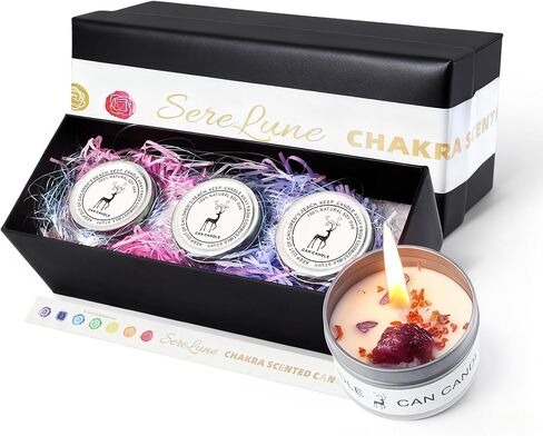 Chakra Crystals Candle, 3 Scented Soy Candles with Crystals, Spiritual Gifts for Women, Valentine's Day Gifts, Aromatherapy Candle, Canned Soy Candles (Enery Balance Set) in Saudi Arabia
