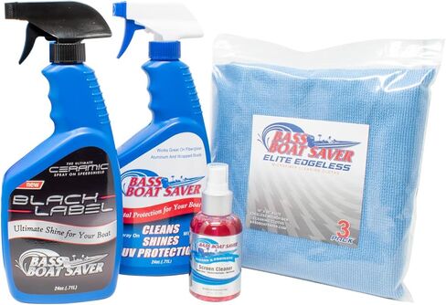 مجموعة كاملة لتفاصيل القارب من Bass Boat Saver، مزيل سريع لبقع المياه الصلبة مع حماية من الشمع عالي اللمعان من الأشعة فوق البنفسجية ومنظف شاشة السونار - زجاجتان رذاذ سعة 24 أونصة ومنظف شاشة 4.4 أونصة in Kuwait